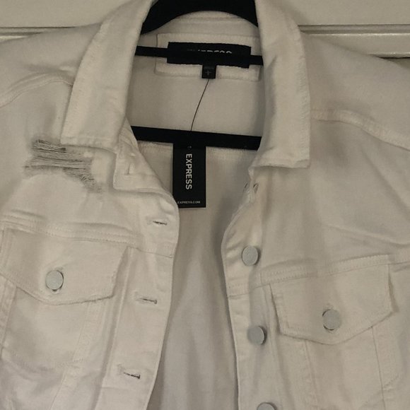 Express Ripped White Denim Jacket - Picture 3 of 6